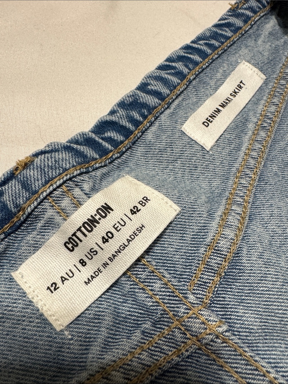 Cotton On Vintage Washed Distressed Blue Denim Maxi Skirt 0059